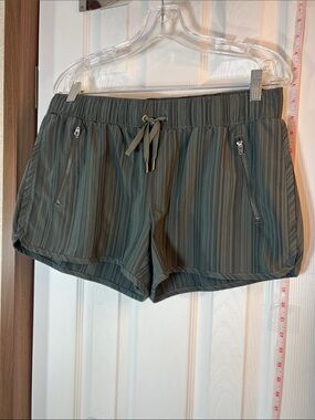 Athleta Olive Green Striped Running Shorts